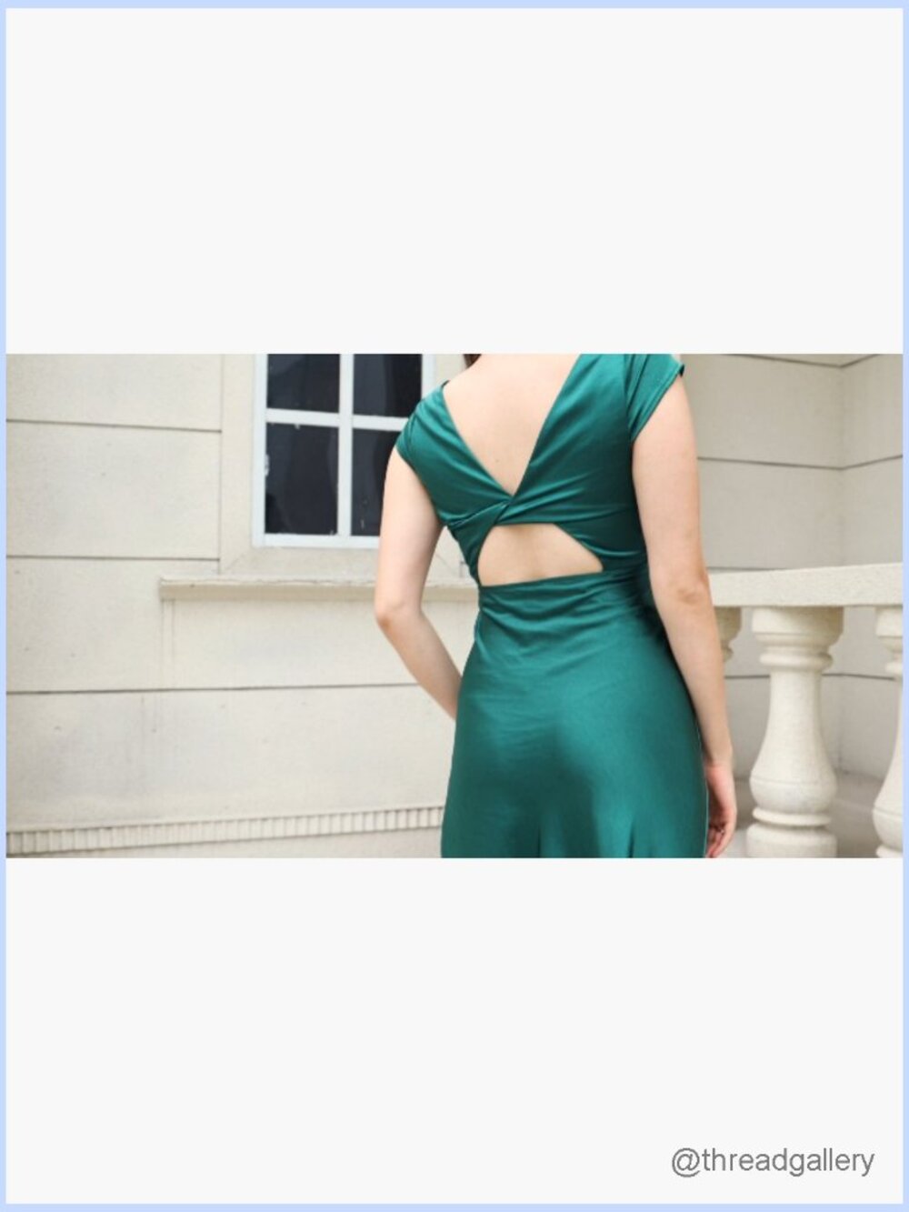 Satin Cowl Neck Backless Twist Cap Sleeve Midi Dress Side Slit - Picture 7 of 7